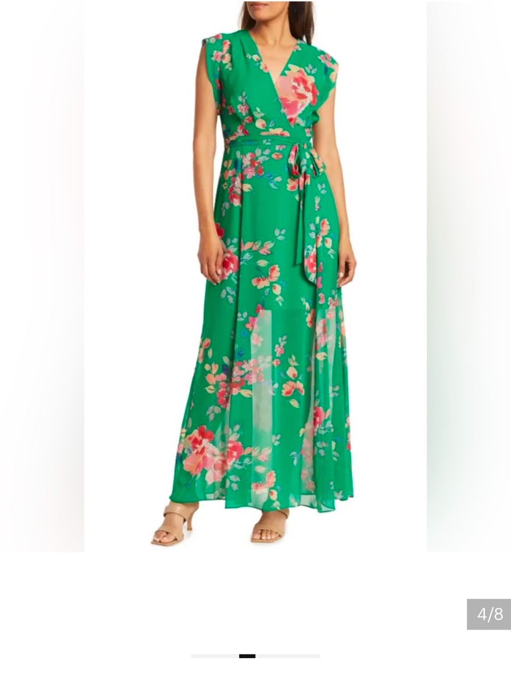 Eliza J Green Floral Wrap Maxi Dress
